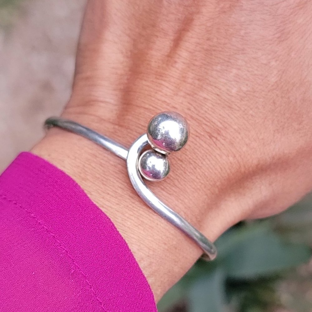 Vintage Solid 925 Sterling Silver Double Ball Bea… - image 6